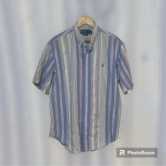 Vintage Ralph Lauren Men's XL Striped Short Sleeve Button Down Shirt - Picture 1 of 3